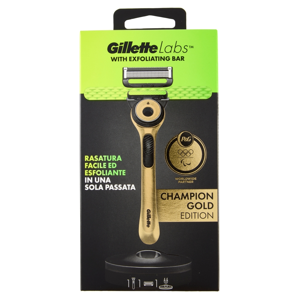 Gillette Labs Rasoio da Uomo Champion Gold Edition, 1 Manico + 1 Lametta + 1 Base
